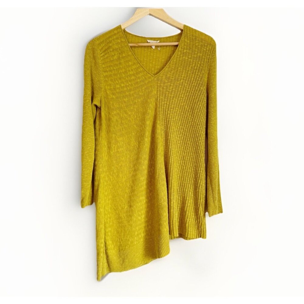 Eileen Fisher Asymmetric Tunic Sweater Medium Chartreuse Relaxed Quiet Luxury